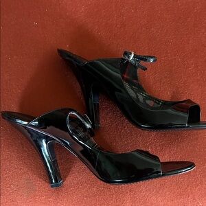 Vivienne Westwood Black Patent Peep-Toe Ankle Strap Heels